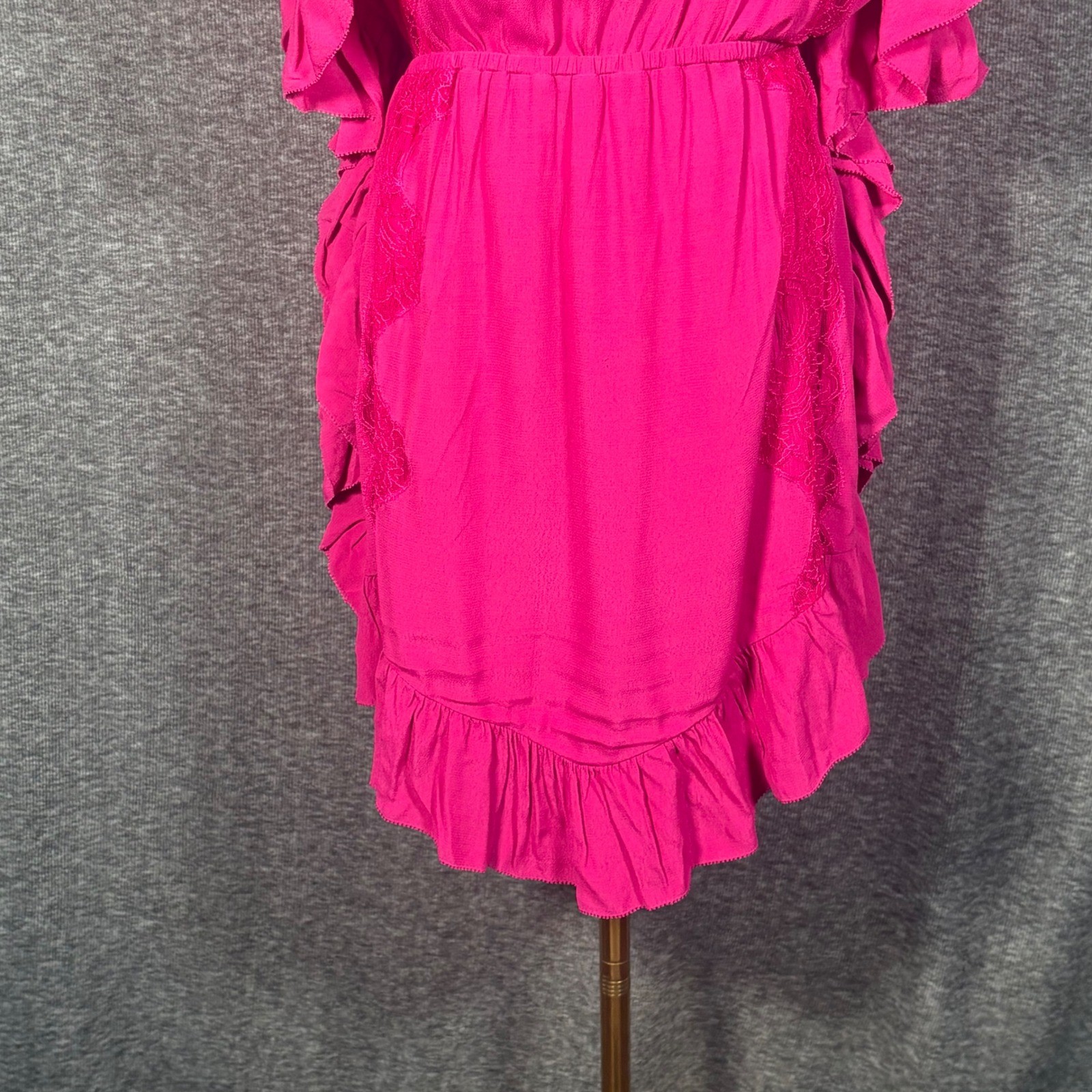 IRO Zestful Fuchsia Pink Lace Ruffle Mini Dress Size EU 38 US 6