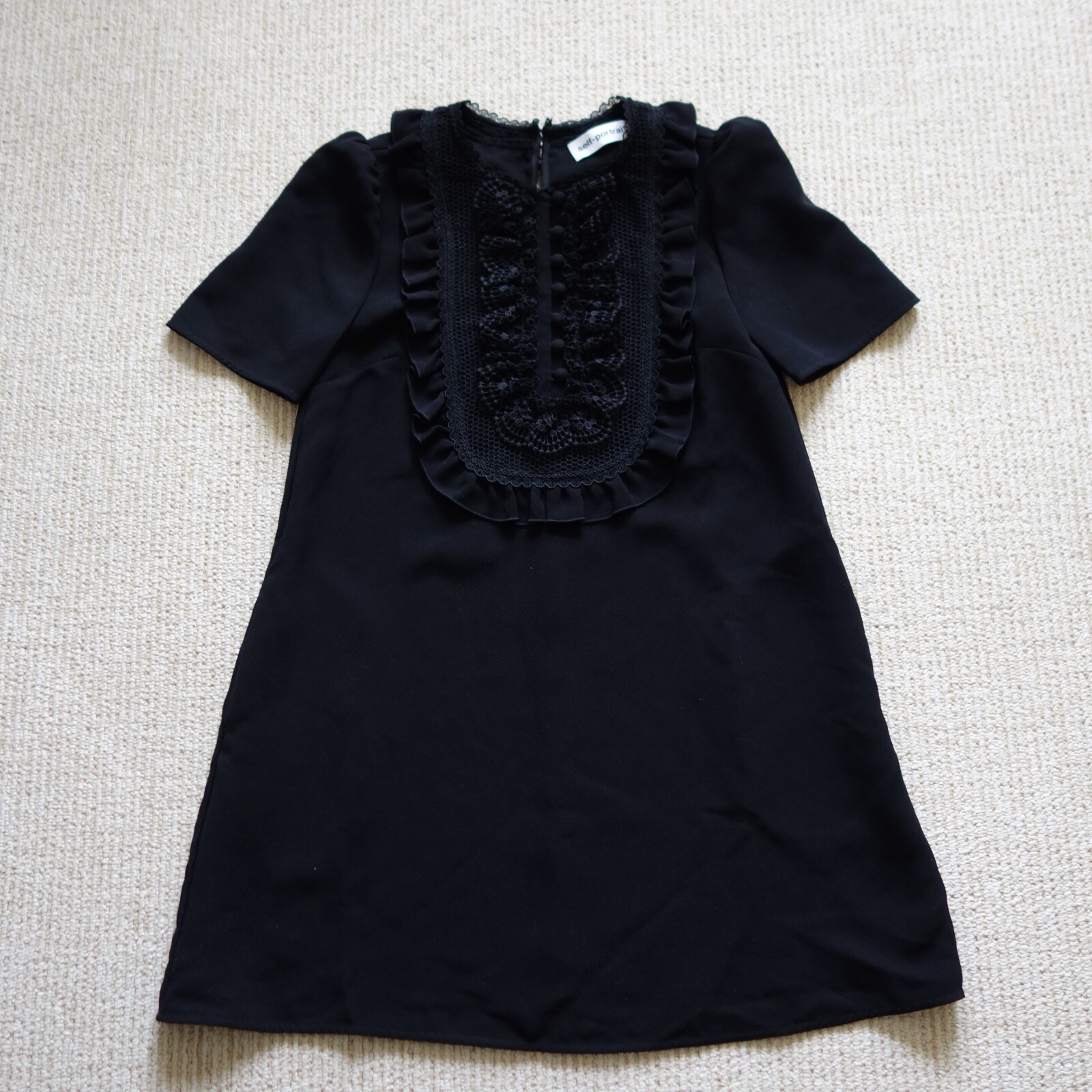 Self-Portrait Black Lace Bib Crepe Mini Dress UK 6 US 2