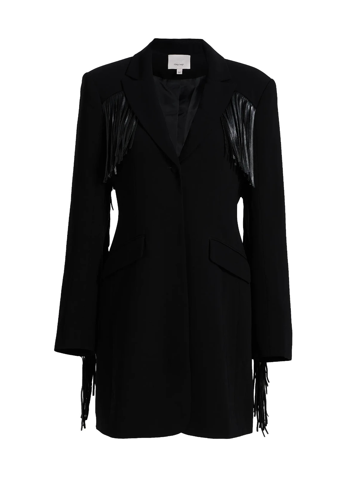 NEW, Cinq à Sept Joelette Fringe Blazer Minidress in Black Sz 10 #MD1976