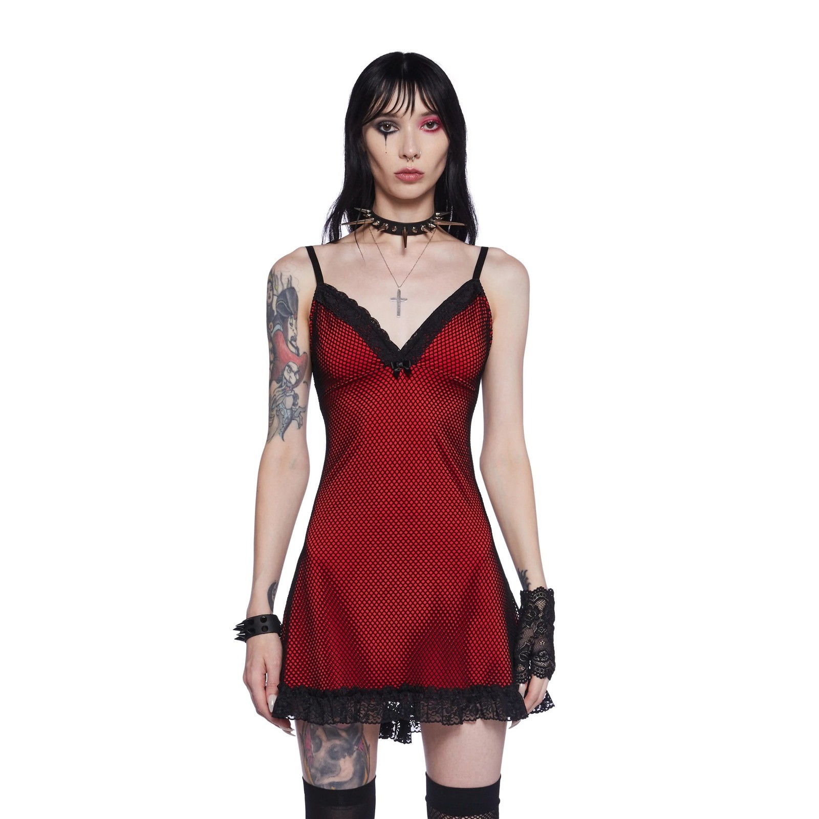Widow Dolls Kill Red Black Fishnet Lace Goth Mini Dress Grunge Punk Witchy 3XL