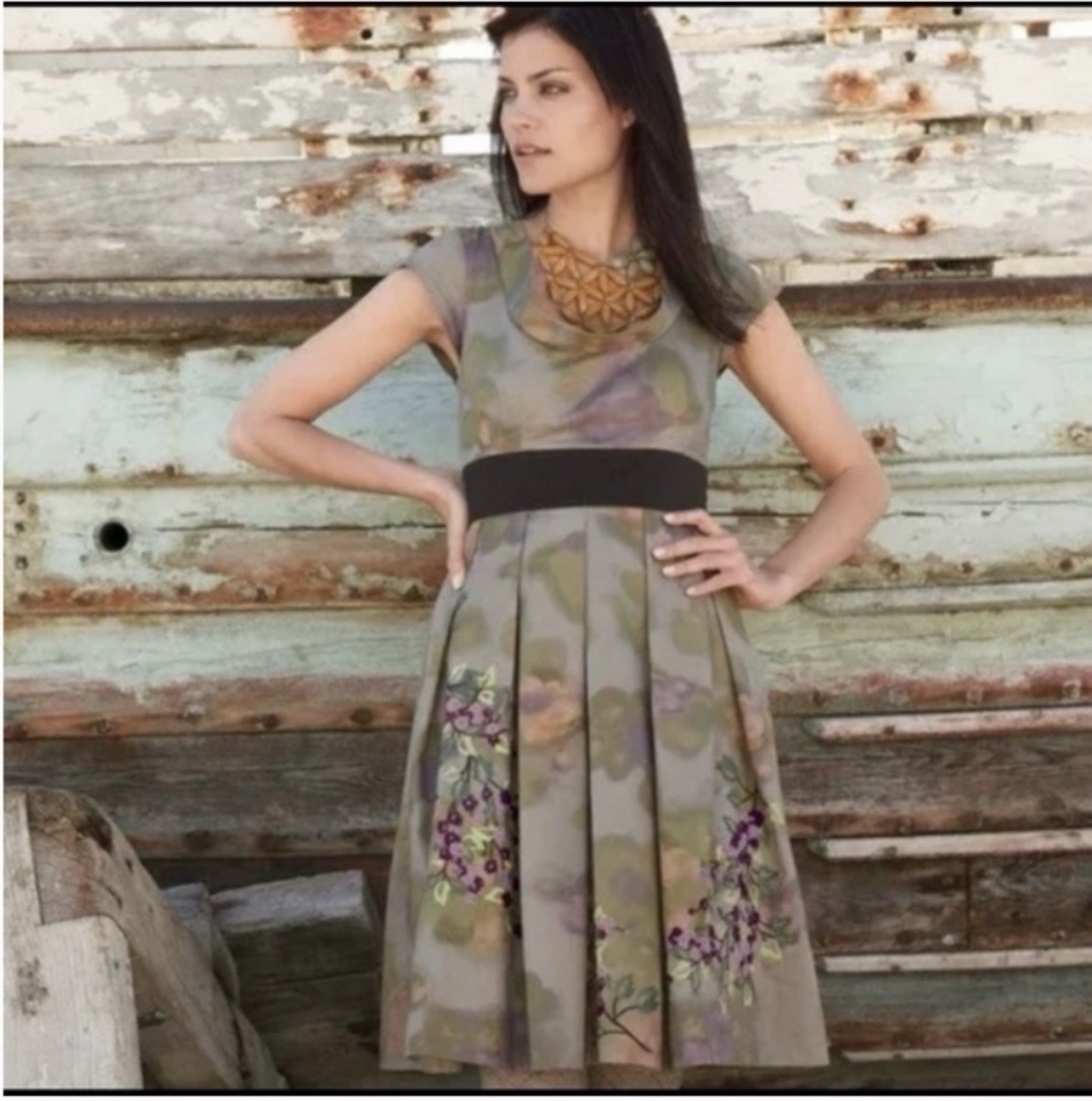 Anthropologie Floreat Travessia Dress Floral Embroidered Pin Up Whimsy Fairy Tea