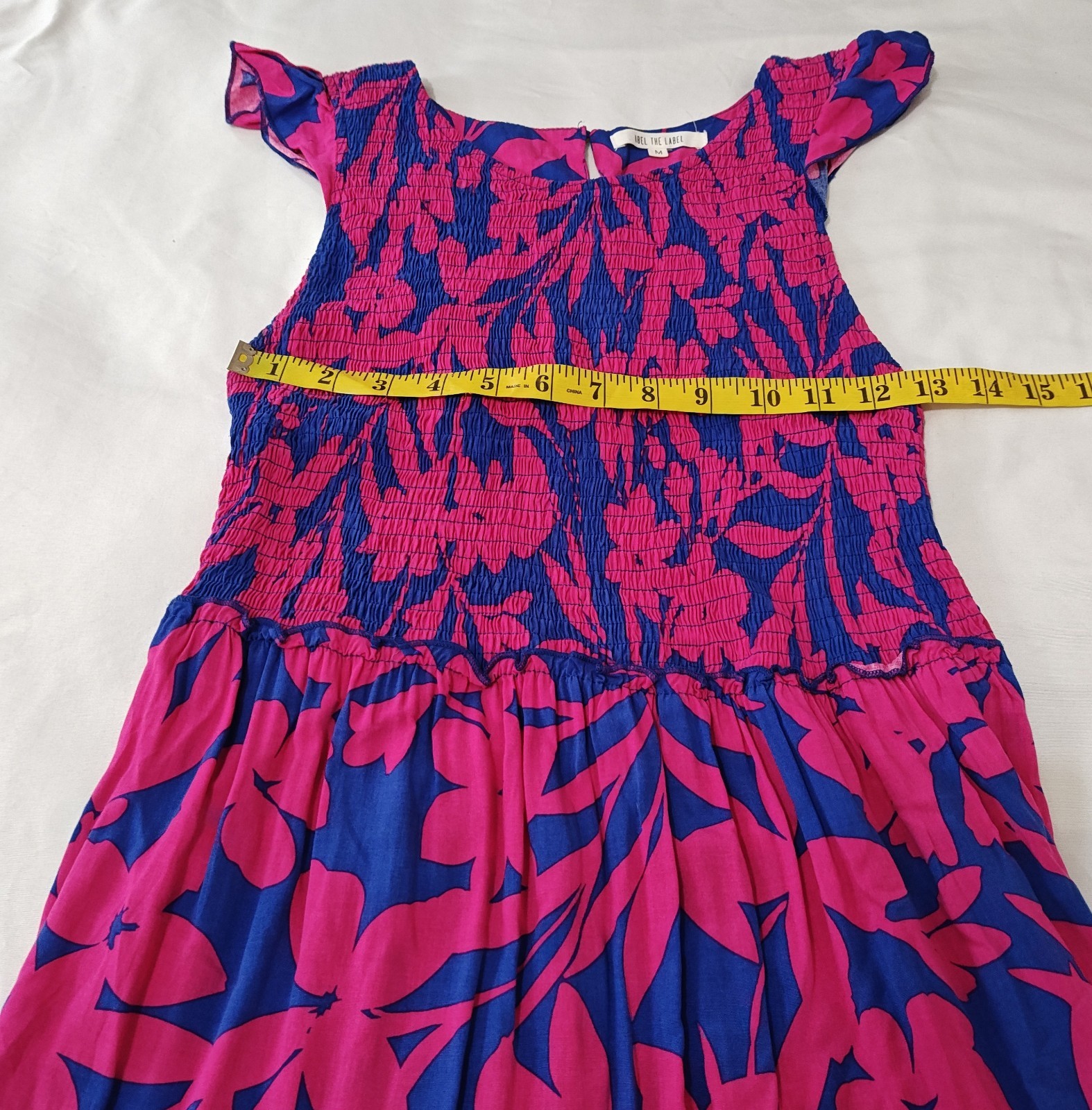 Anthro Abel The Label Floral Smocked Tiered Maxi Dress Women’s M Blue Fuchsia