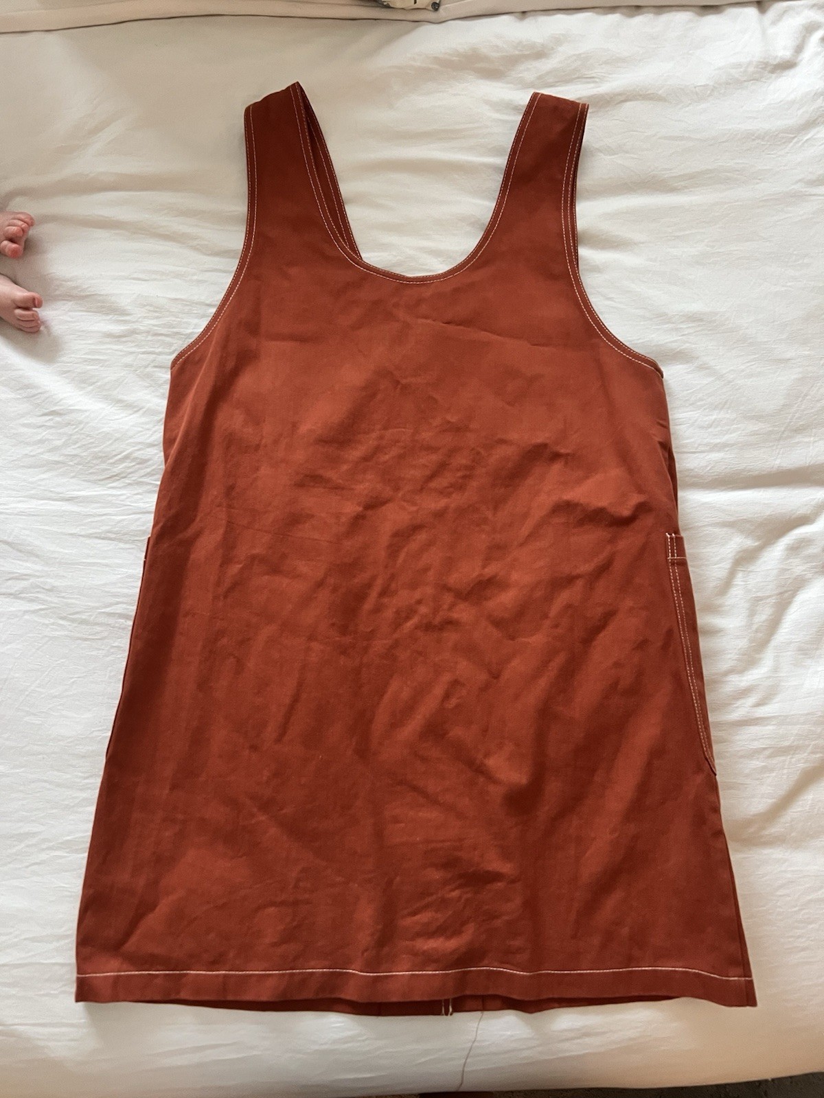 MOD REF Rust Cotton Twill Overall Mini Dress Scoop Neck Sleeveless Size S