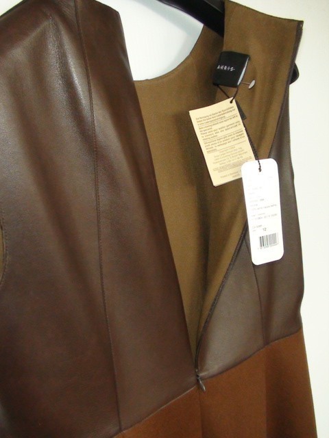 Akris Sheath Dress Leather Cashmere in Dark Brown size 10 New