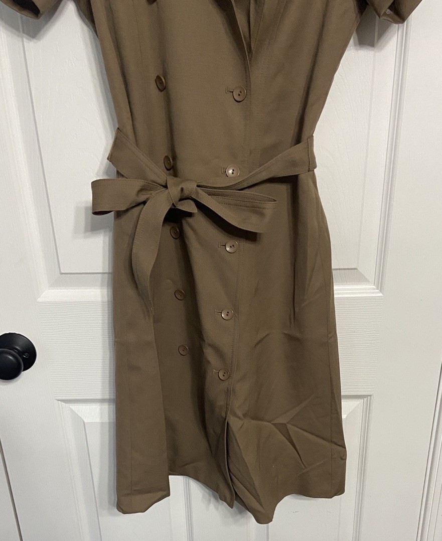 Pendleton 100% Virgin Wool Tan Belted Shirt Dress Trench Style Womens