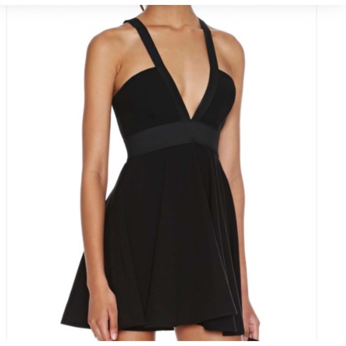 Nasty Gal Mini Dress Fit & Flare S Black Deep V Bandage Waist Party Night Out