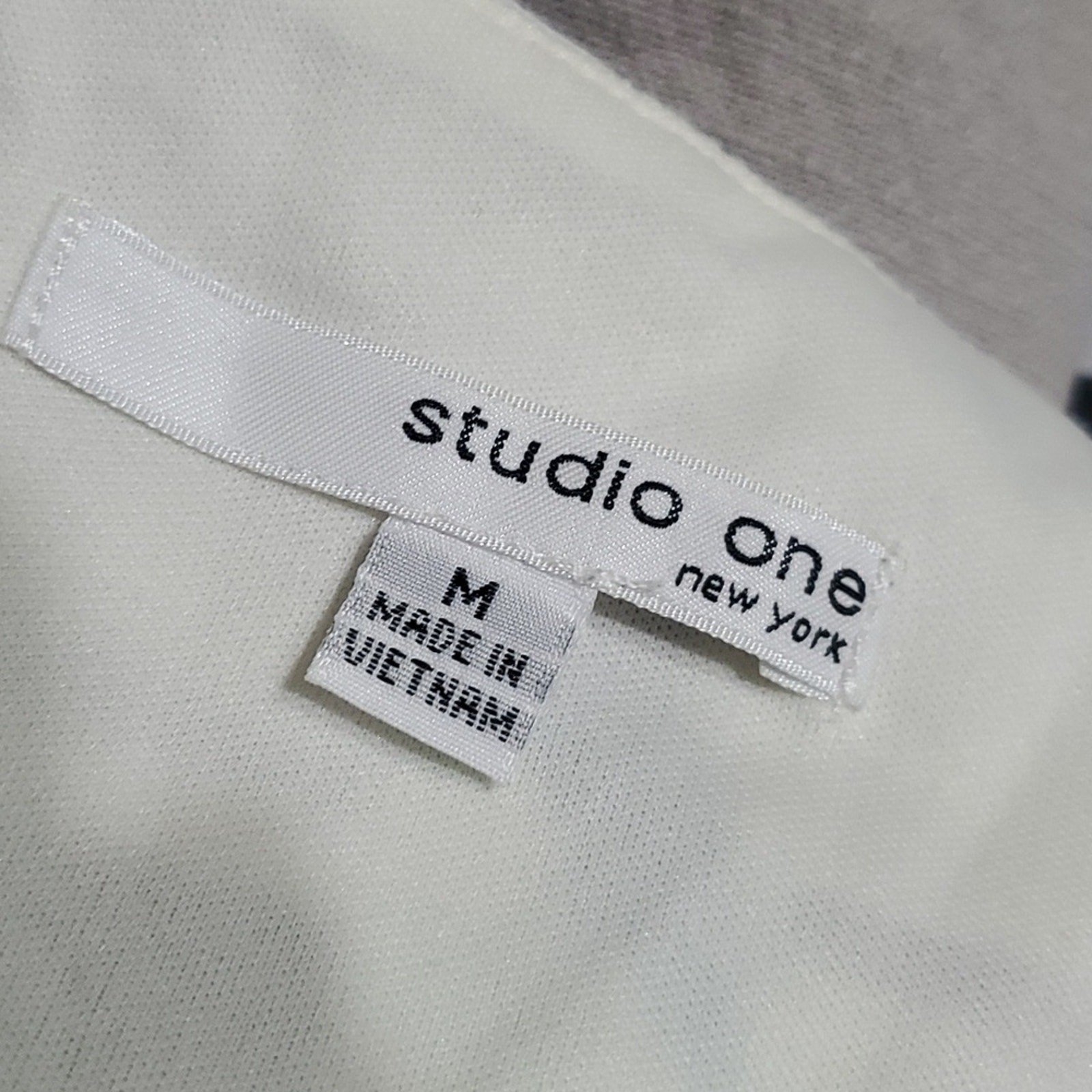 Studio One New York Cream & Black Striped Green Floral Print Midi Dress Medium