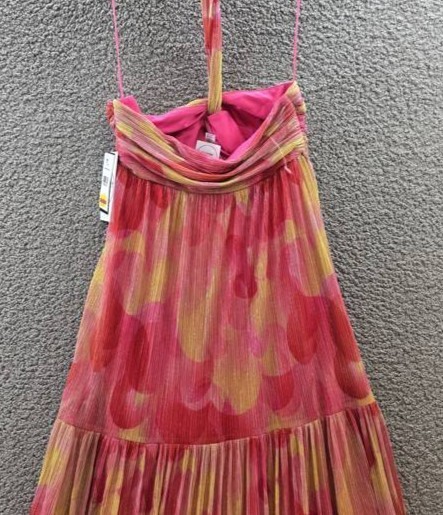 Violet Weekend Metallic Halter Evening Dress Juniors’ 1/2 Sunset/Pineapple Zip
