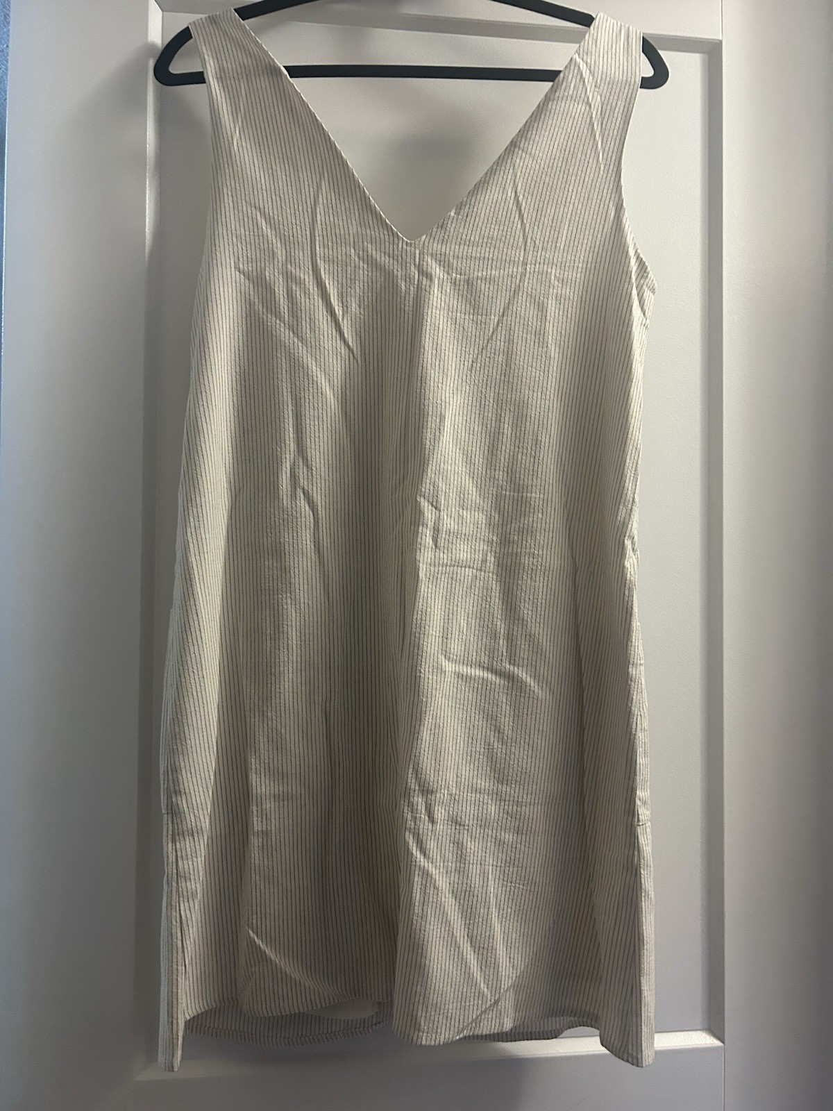 Mia & Tess Women’s Lined Mini Button Down V-neck Striped Dress Ivory Size S NWT