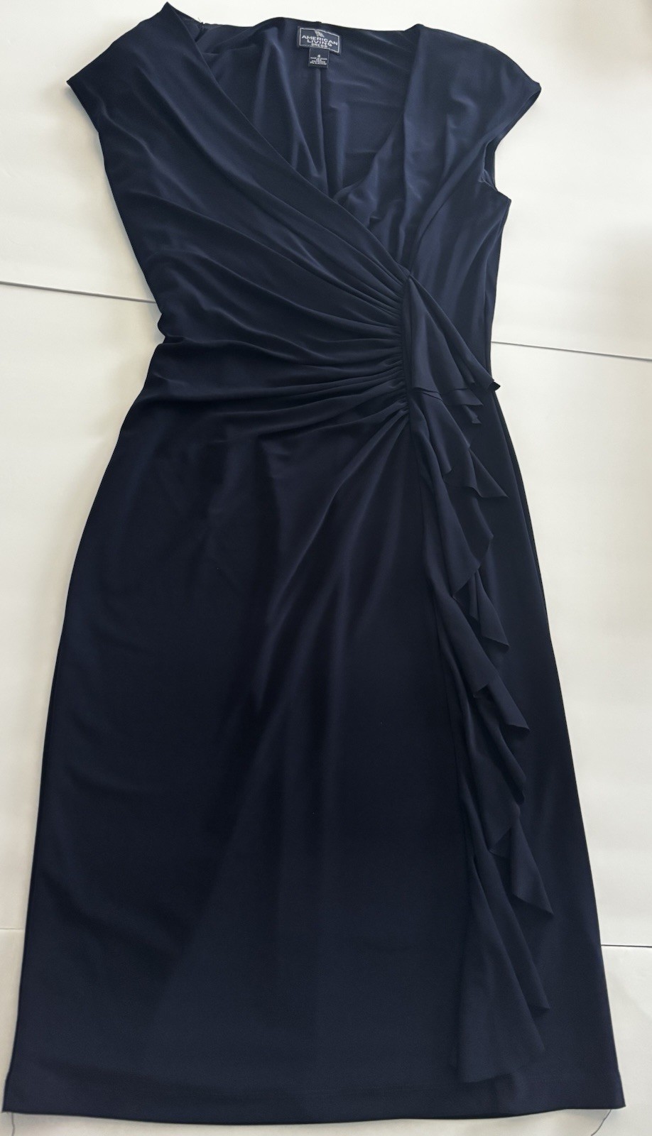 American Living Women’s Navy Blue Faux Wrap Dress Stretch Knit 3/4 Sleeves Sz 4