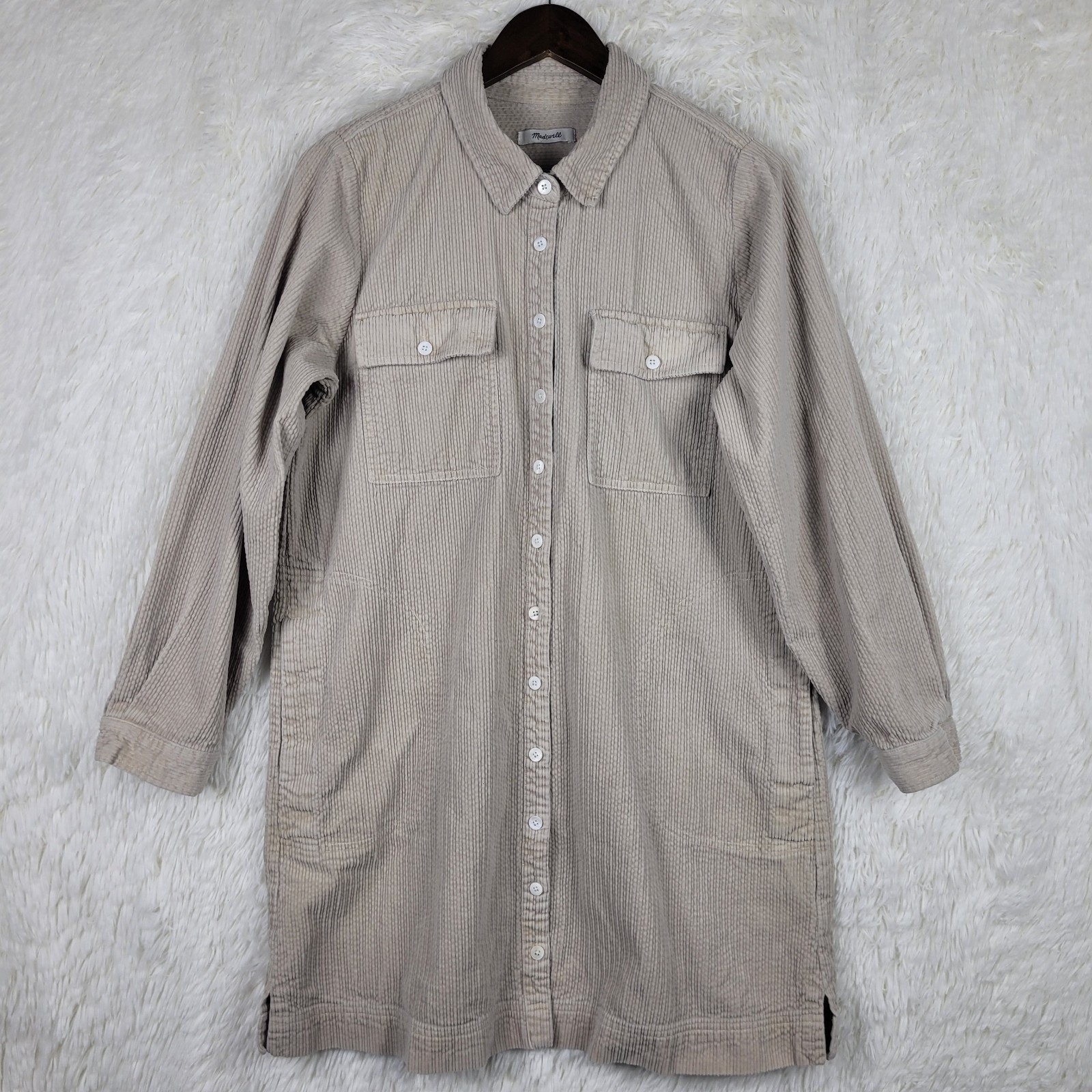 Madewell Corduroy Shirt Dress Tan Beige Button Front Mini Womens Medium