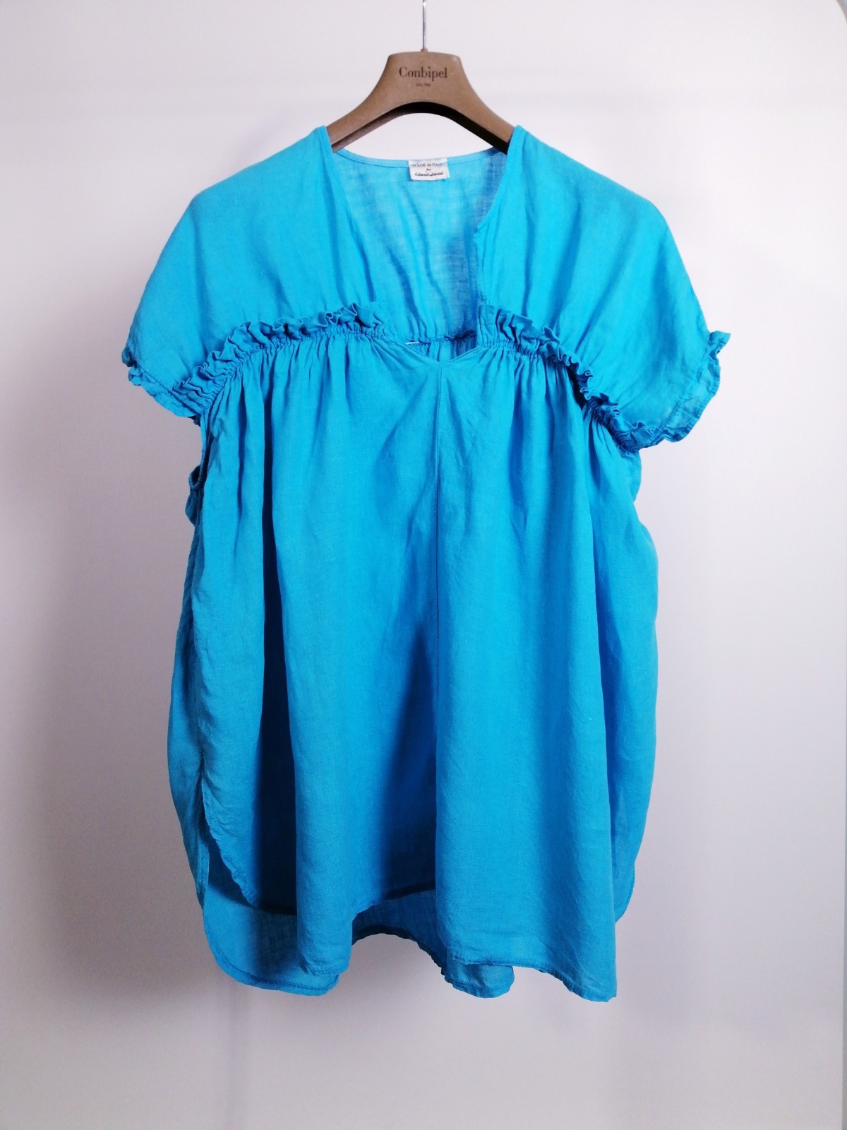 Kit and Kaboodal 100% Linen Turquoise Boho Tunic Dress One Size Oversized