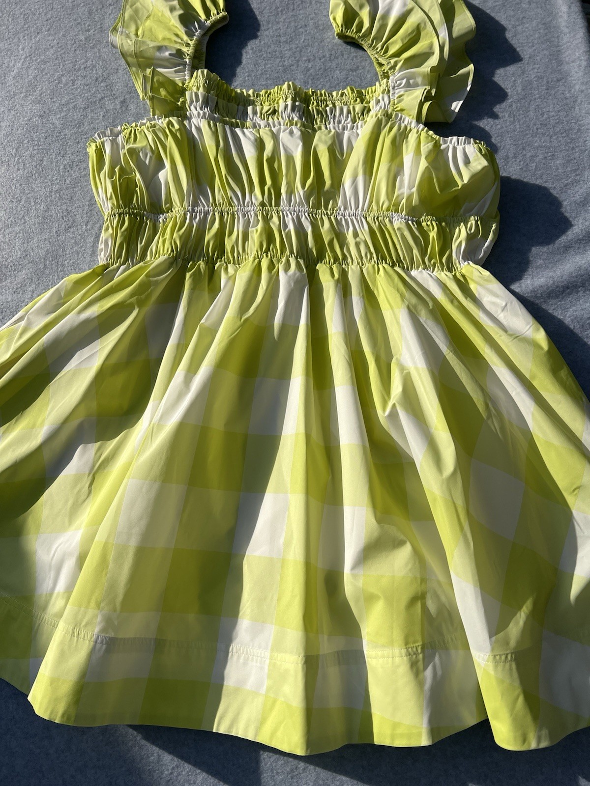 Anthropologie Maeve Square Neck Flutter Sleeve Shirred Dress XL NWT Green Plaid