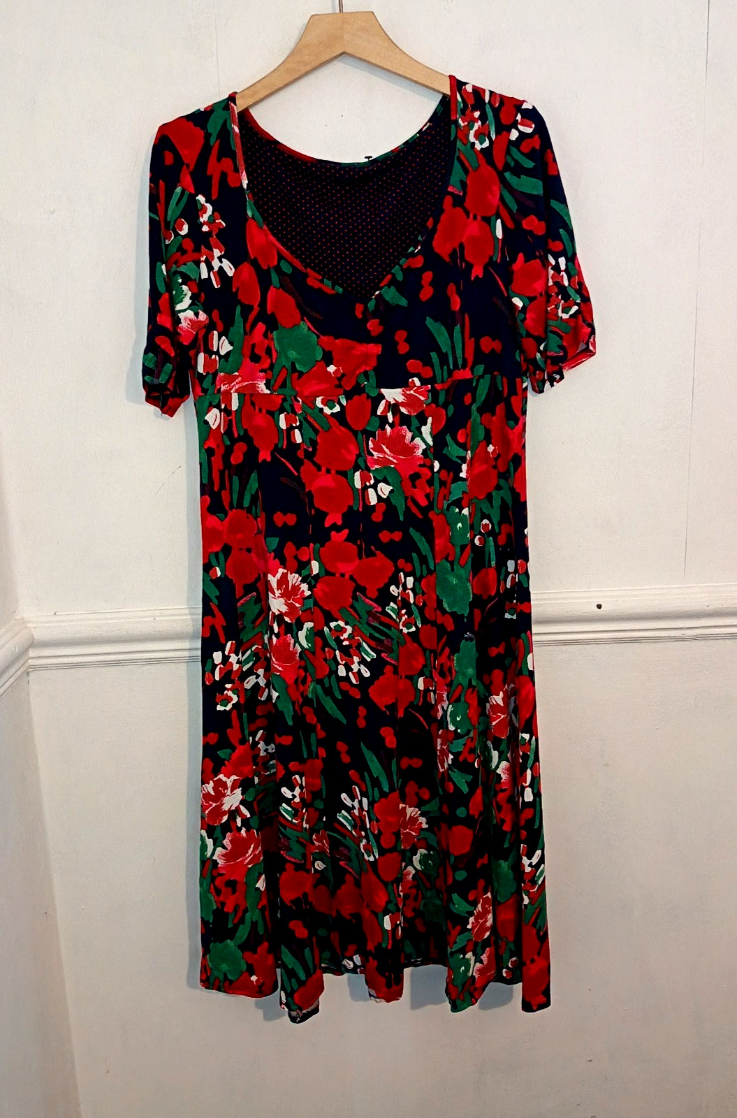 Per Una Womens Dress Blue Size UK 14 Long Red Floral Jersey Midi Green Tall