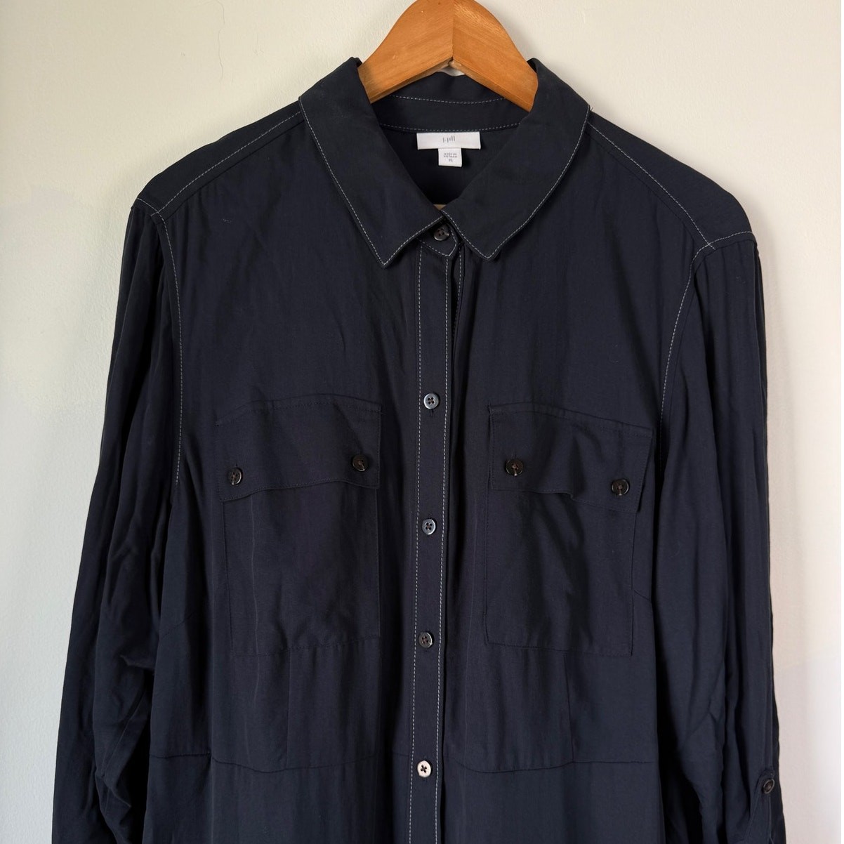 J. Jill Navy Button Down Maxi Shirt Dress Capsule Everyday Modern Minimalist XL