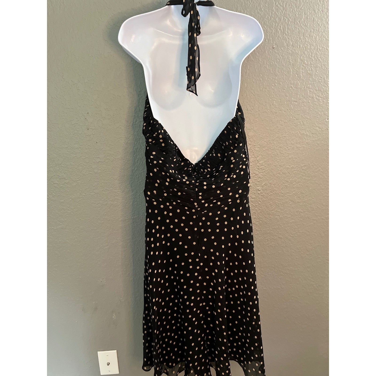 Silk Polka Dot Halter Dress SZ 12 Rushed Midi Party Cocktail Jones New York