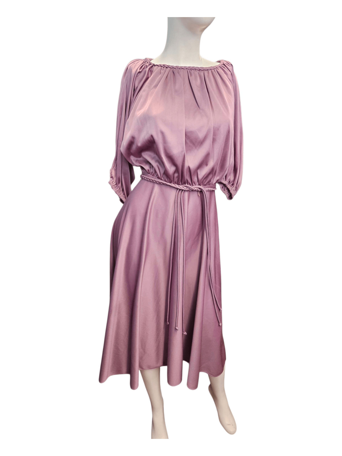 Vintage 70’s Handmade Silky Purple Flair Dress Womens Medium