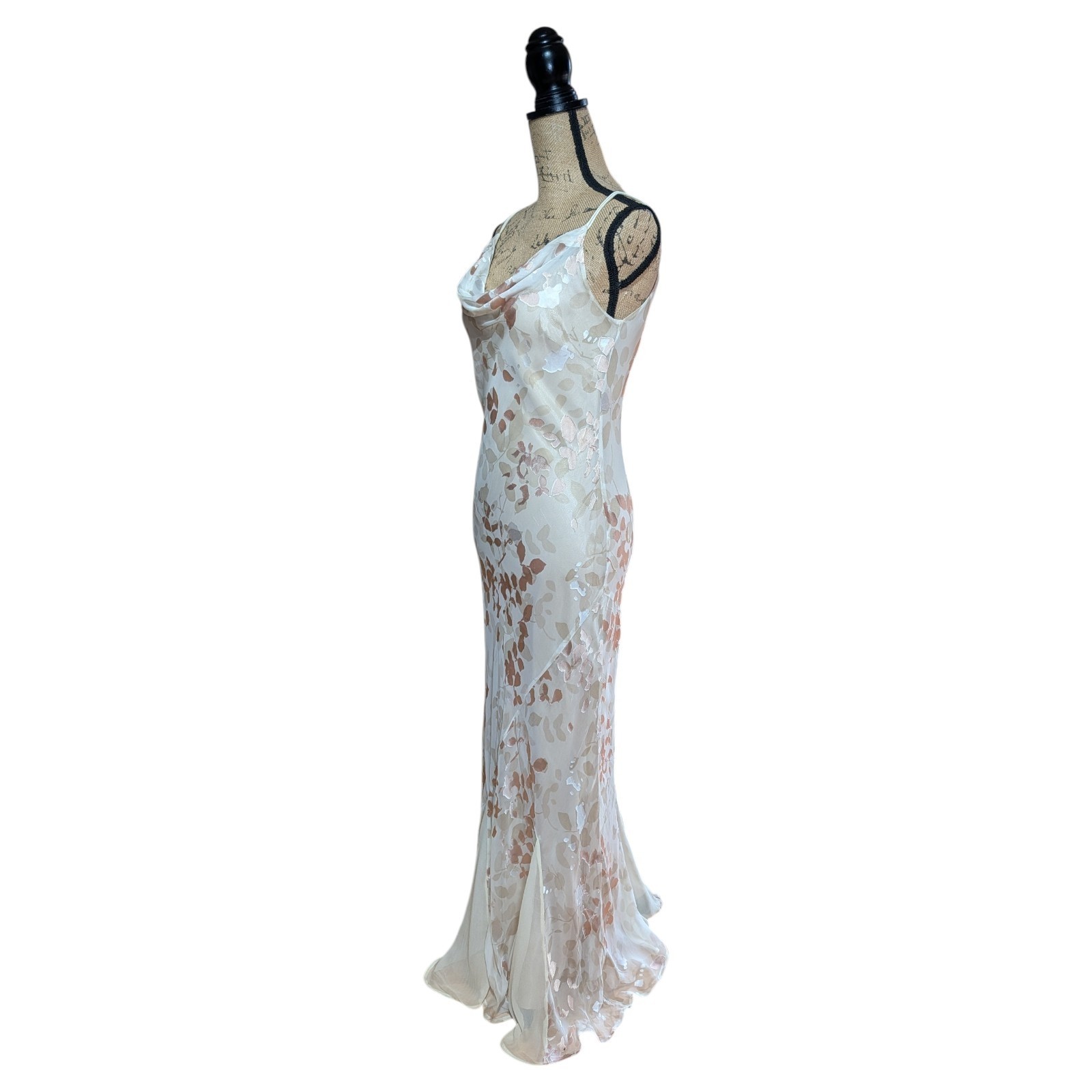 Vintage 90s Monsoon Long Bias Cut Burn Out Floral Slip Dress UK 10/12 (US 8)