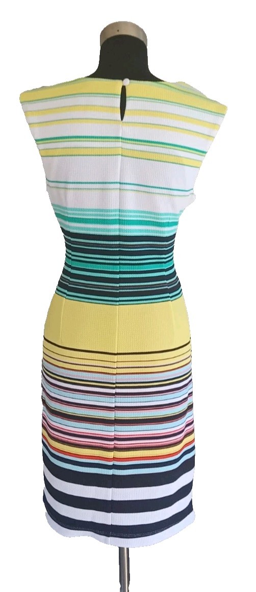 Karin Stevens Knit Dress Sz 10 White Red Pink Yellow Blue Green Black Sheath M