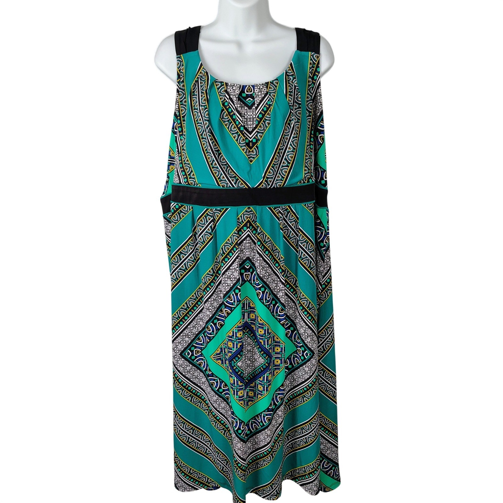 Sleeveless Geometric Tribal Print Empire Waist Midi Dress boho tribal abstract