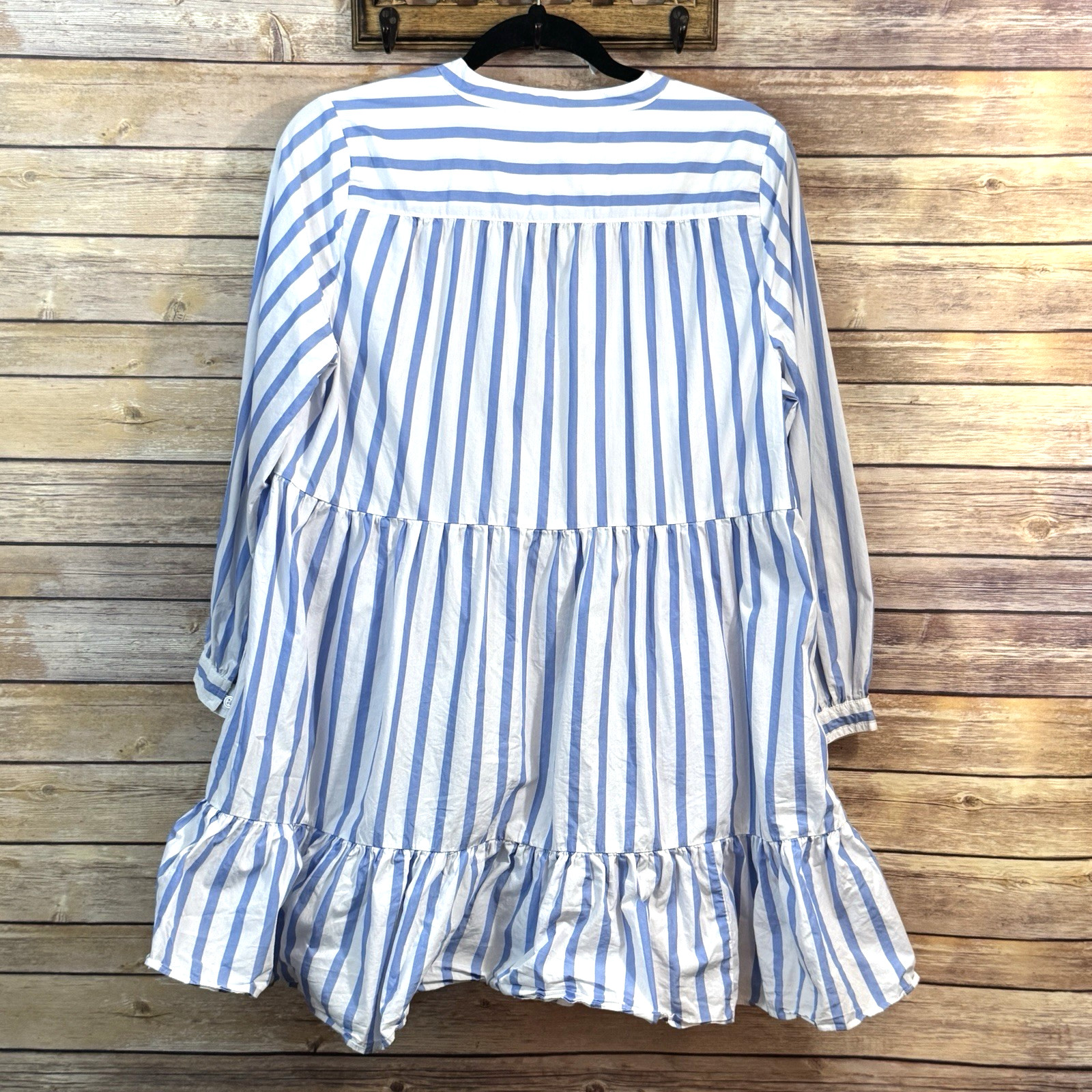 J.Crew Womens Blue White Vertical Stripe Tiered LS Poplin Mini Dress Nautical S