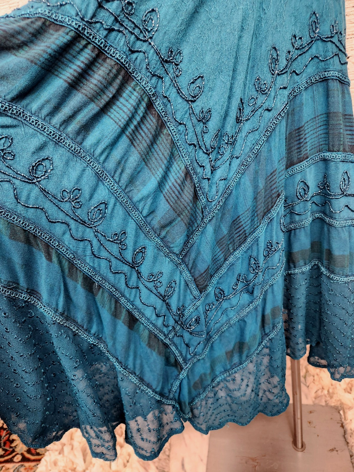 Sakkas Sundara Size S/M Embroidered Stone-wash Fairy Turquoise Summer Dress