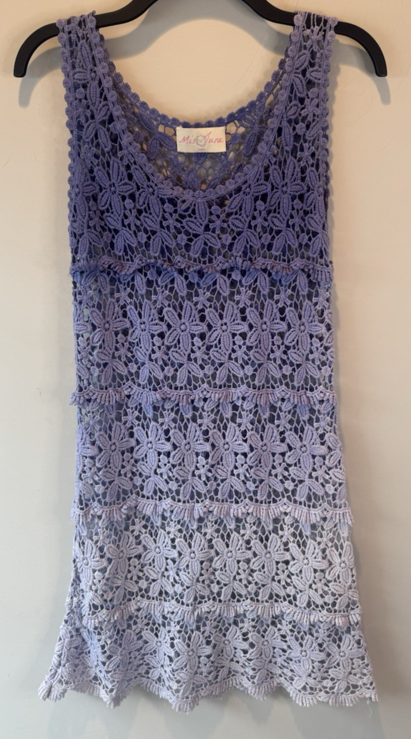 Miss June Paris Sleeveless Purple Ombre Floral Crochet Mini Dress Beach Vacation