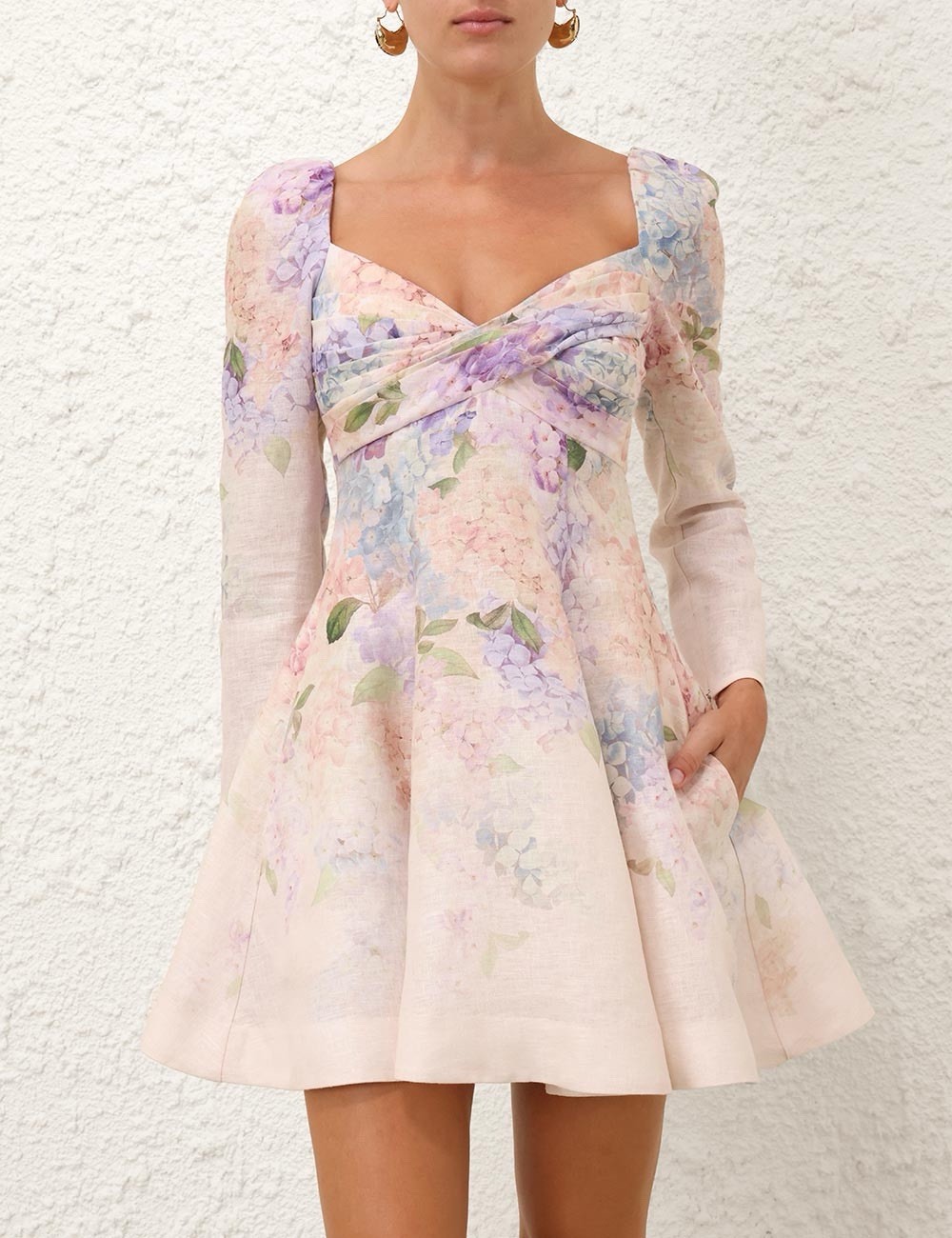 NEW Zimmermann Dawning Puff Sleeve Dress 4 Aus 14 Mini Floral Pink RRP$875 RARE!