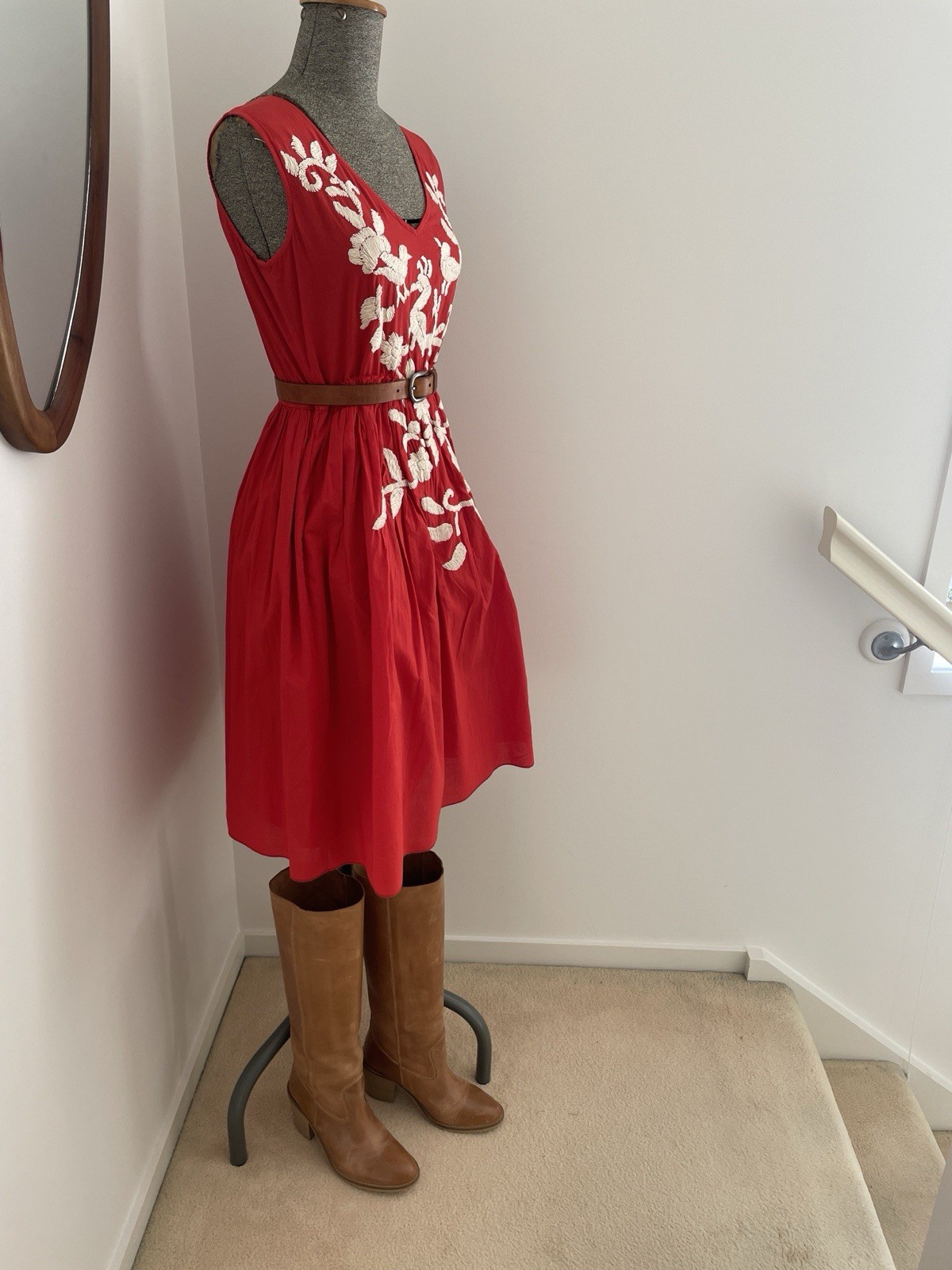 Husk Red Mexican Embroidered Boho Dress