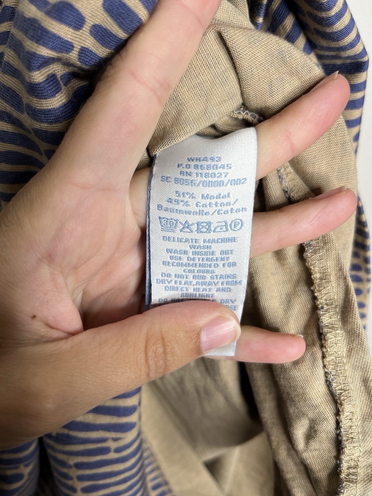 Boden Margot Midi Dress Tan/Blue Printed Jersey – Size 4 Preppy Office Summer