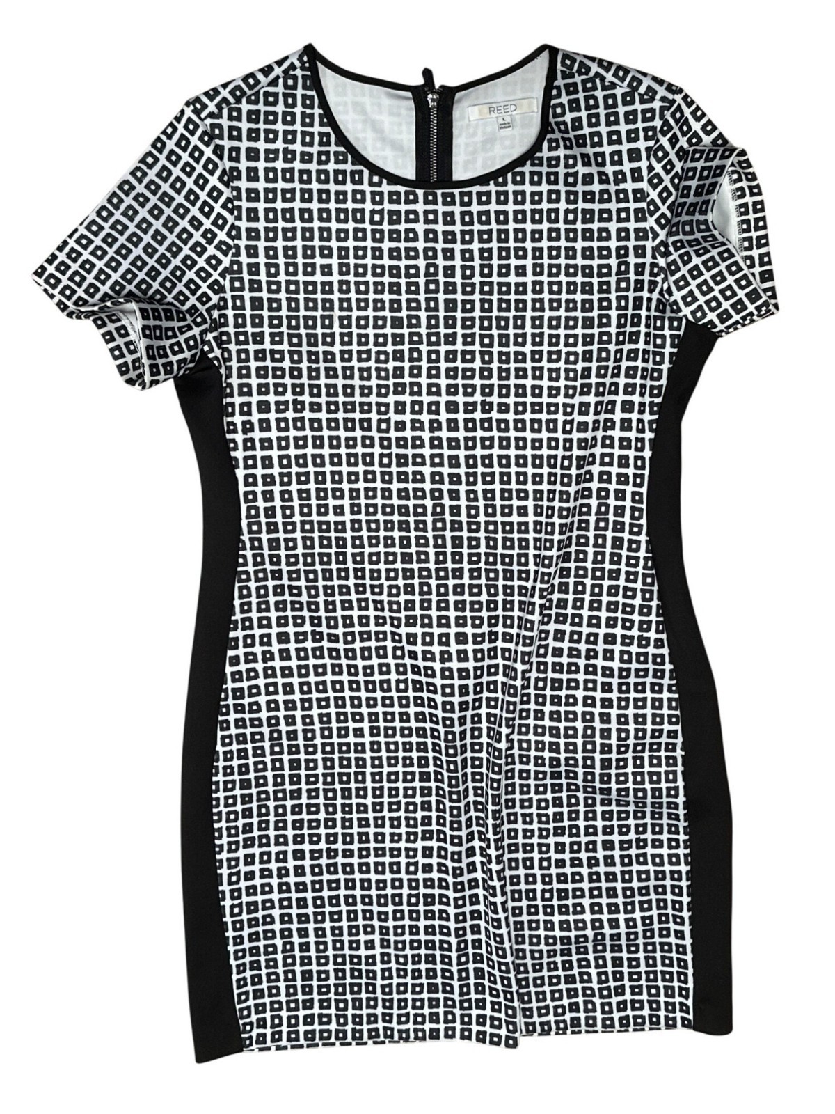Reed Size Large Black White Geometric Print Dress Short Sleeve City Modern Style