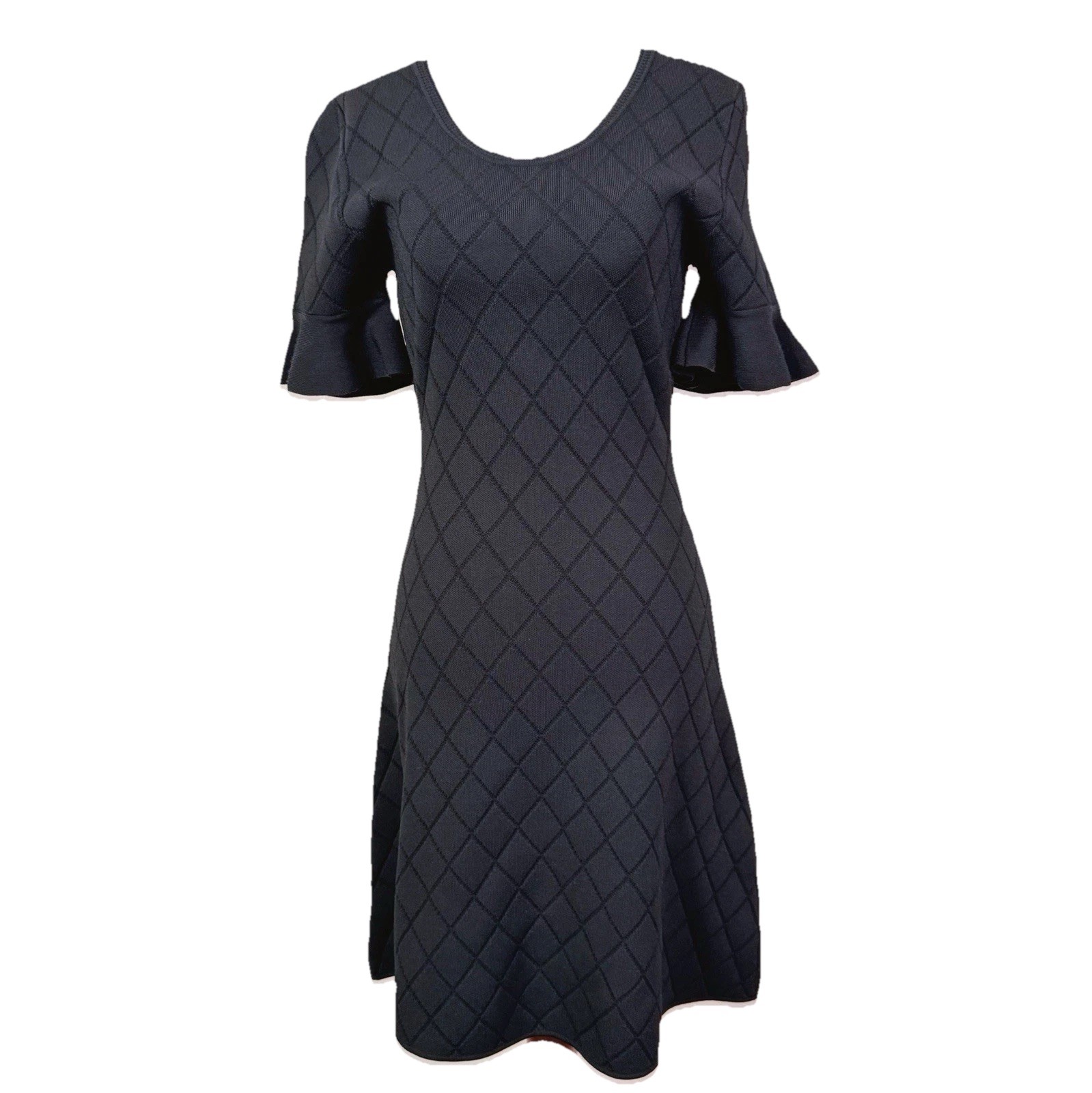 Opening Ceremony Knit Diamond Dress Black S Ruffle Sleeve Fit & Flare Classic