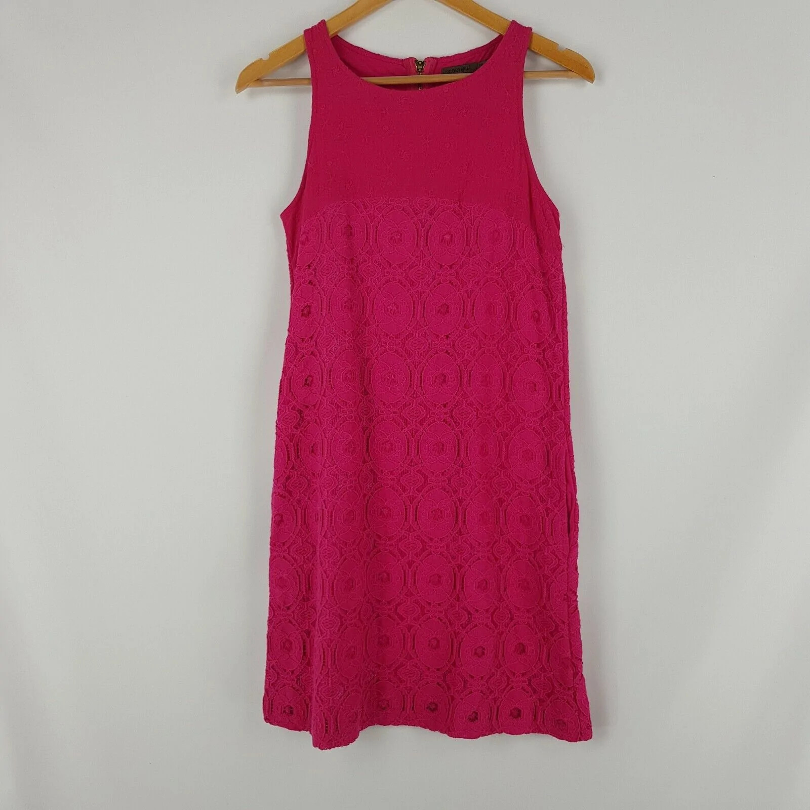 Cortefiel Womens Size S 10 Hot Pink Patterned Textured Straight Shift Dress