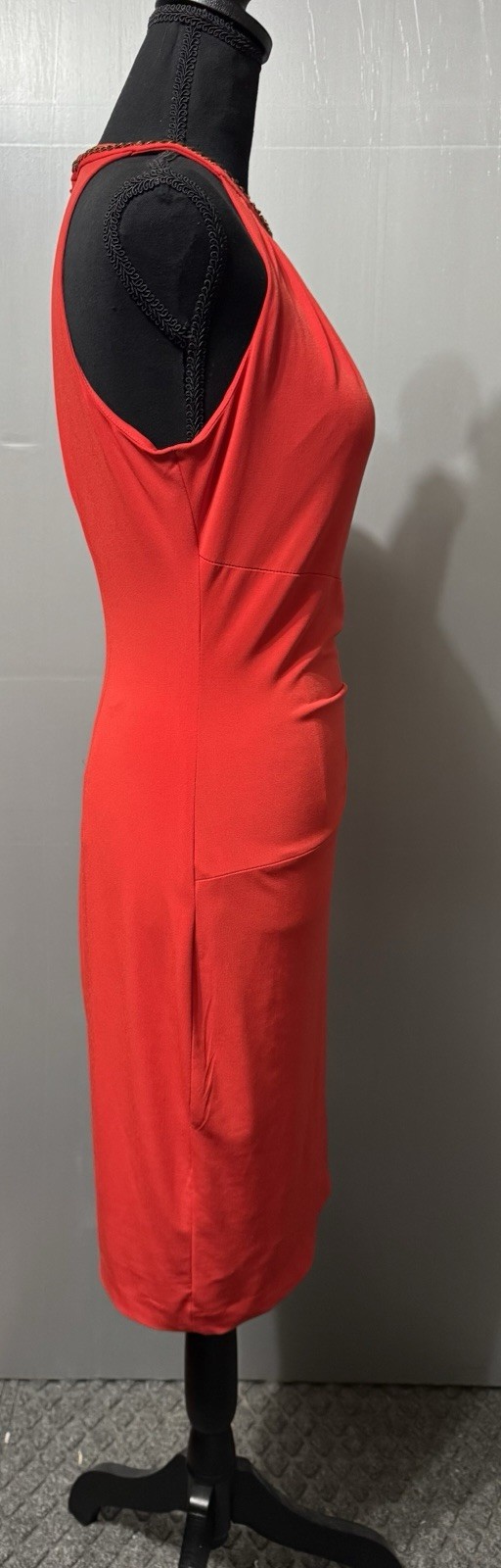 Vintage Cache Neck Halter Rouched Waist Fresh Orange Color Dress Sz S Baddie Y2K