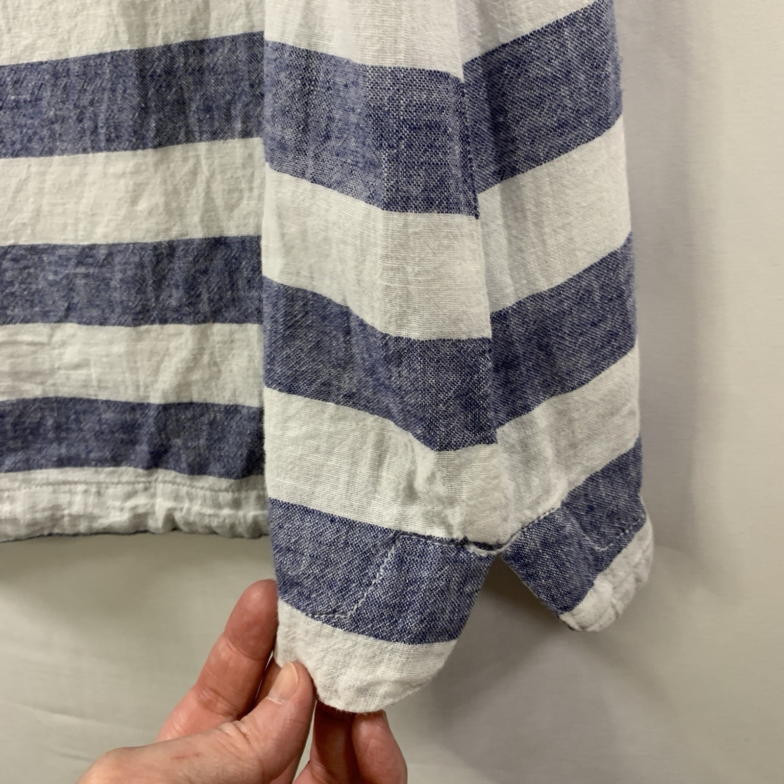 Womens Linen Blend Striped Shift Dress Sz M Fisherman Coastal Nautical Beachy
