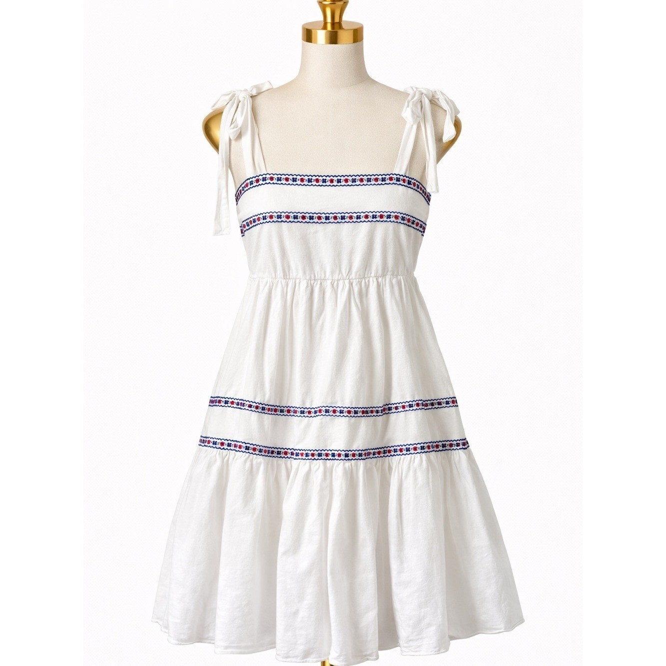 Hudson Gray White Embroidered Tie Shoulder Mini Dress Cottagecore Smocked Back
