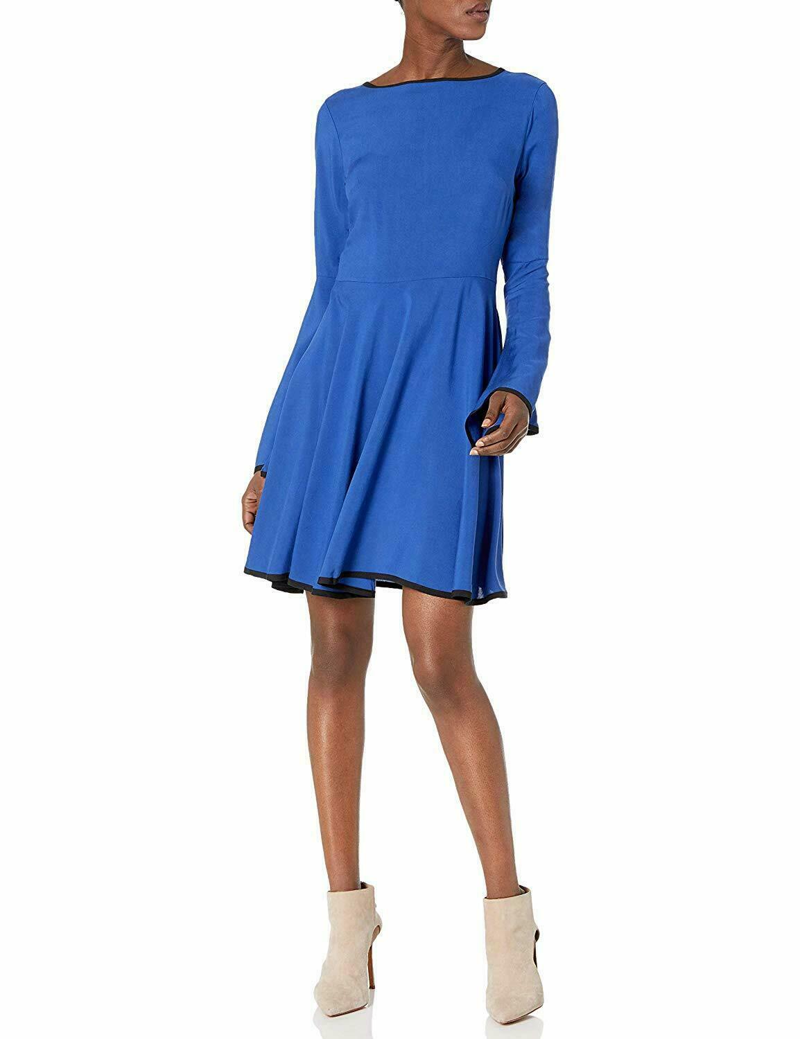James & Erin Piped Knit Flare Dress Women’s Medium Blue Twilight Flared Sleeves