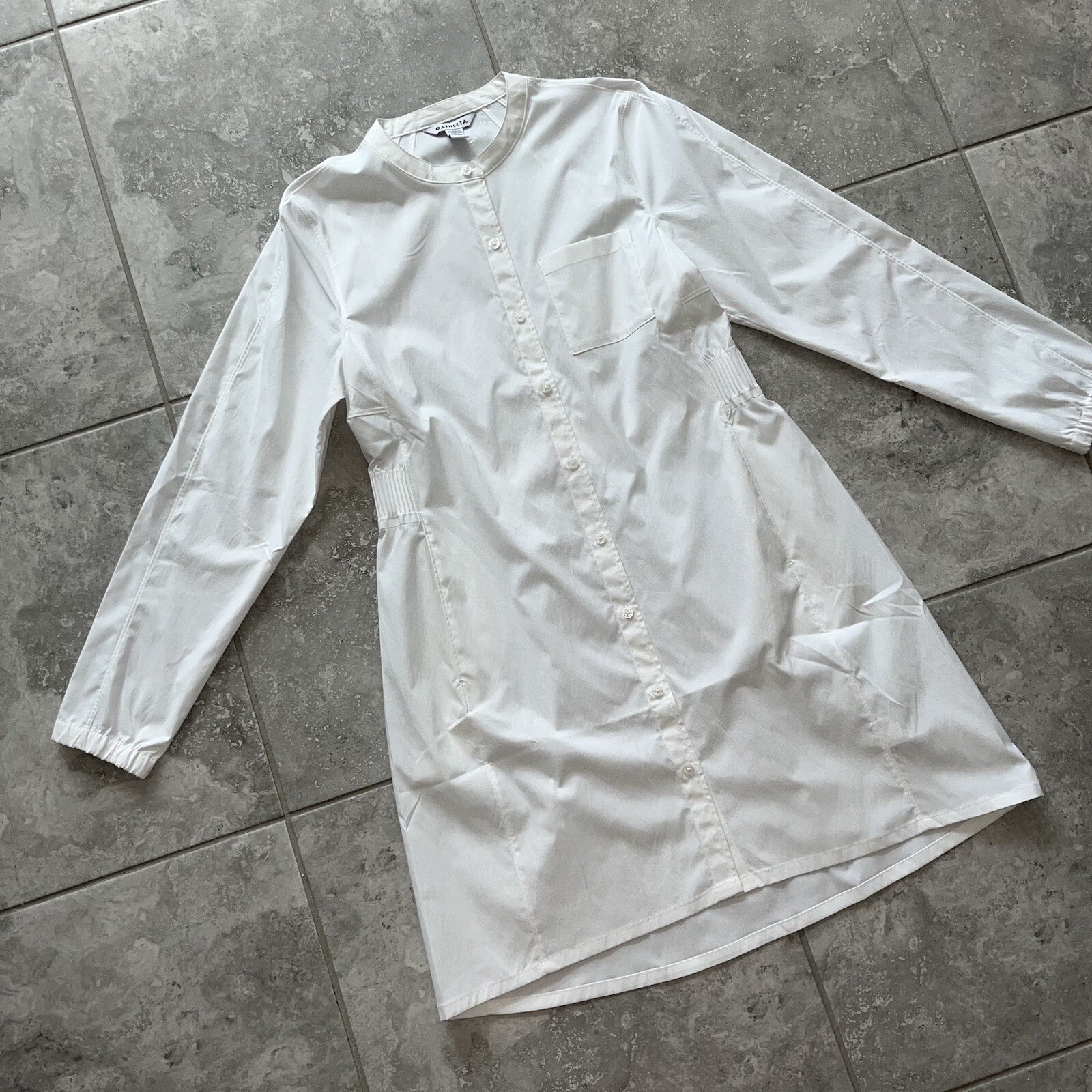 Athleta White Long Sleeve Button Shirt Dress Midi Cinched Waist Pocket M New