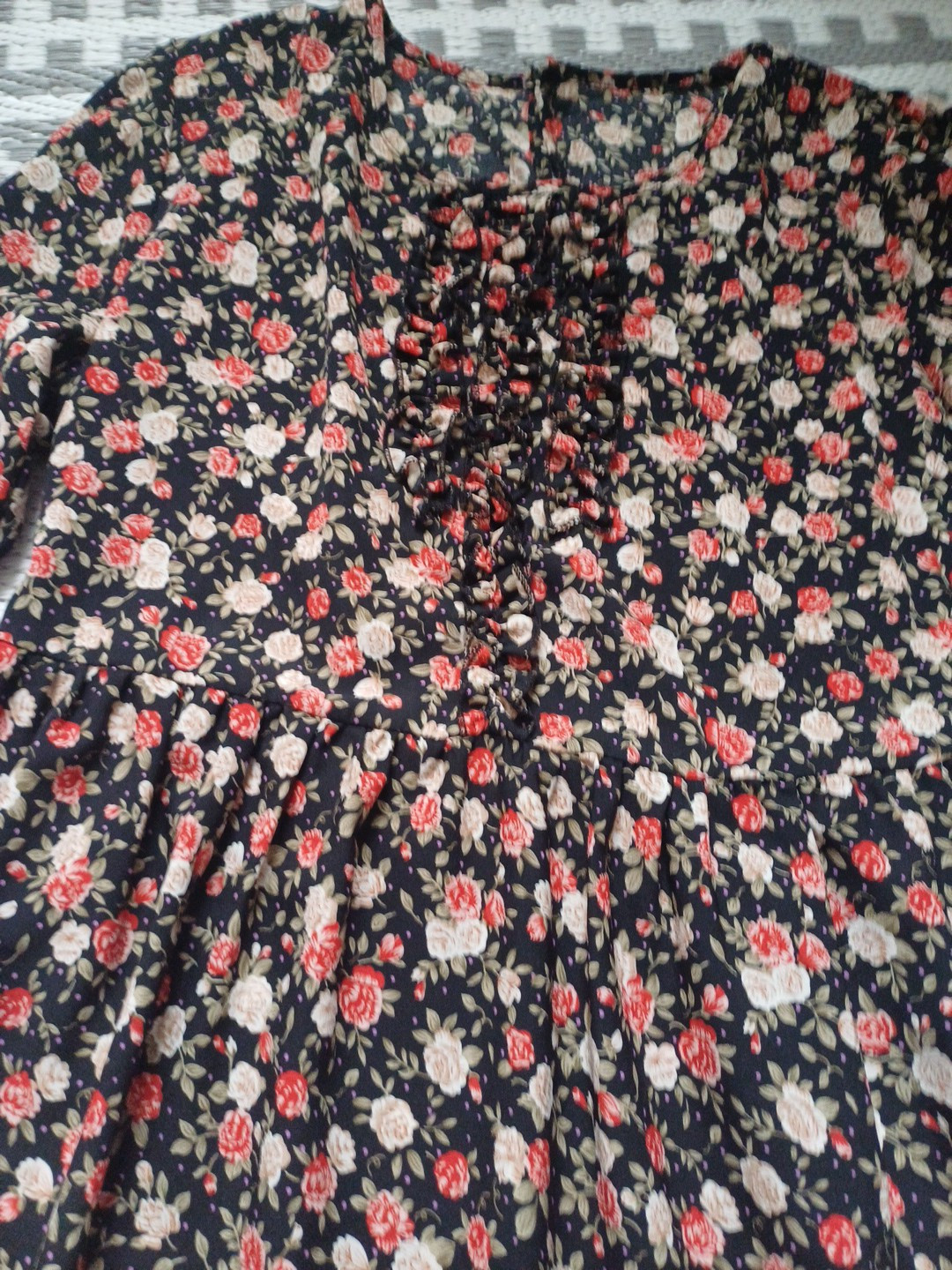 Pretty Boho ruffle floaty Roses Print 🌹 Floral Maxi Dress 👗S M 10 12