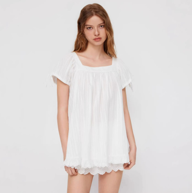 Ladies Summer Casual Square Neck Shirt Short Sleeve Tie Knot Ruffle Blouse Dress
