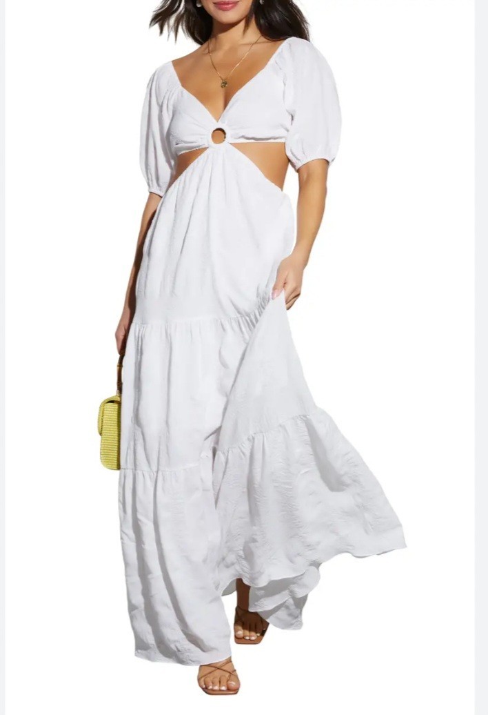 VICI White Cut Out Maxi Dress Womens extra small Summer Boho Tiered Beach