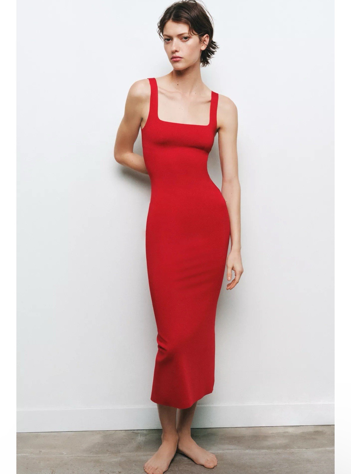 ZARA POLYAMIDE BLEND MIDI DRESS SZ L RED 1355/005/600