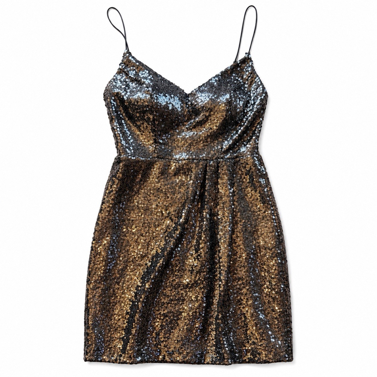 B Darlin Bronze Silver Sequin Mini Dress 3/4 Cocktail Party Holiday Glam Prom