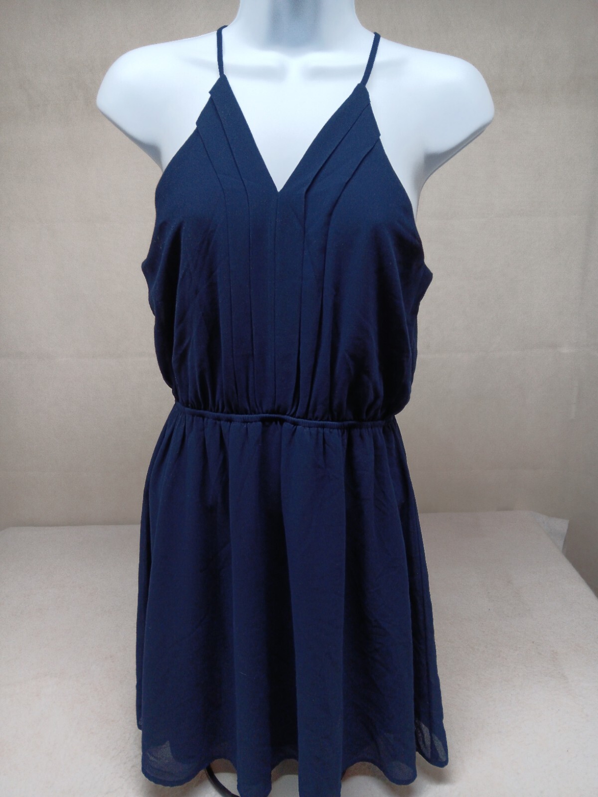 Monteau Los Angeles Womens Small Navy Blue Pleated Spaghetti Strap Dress NWT