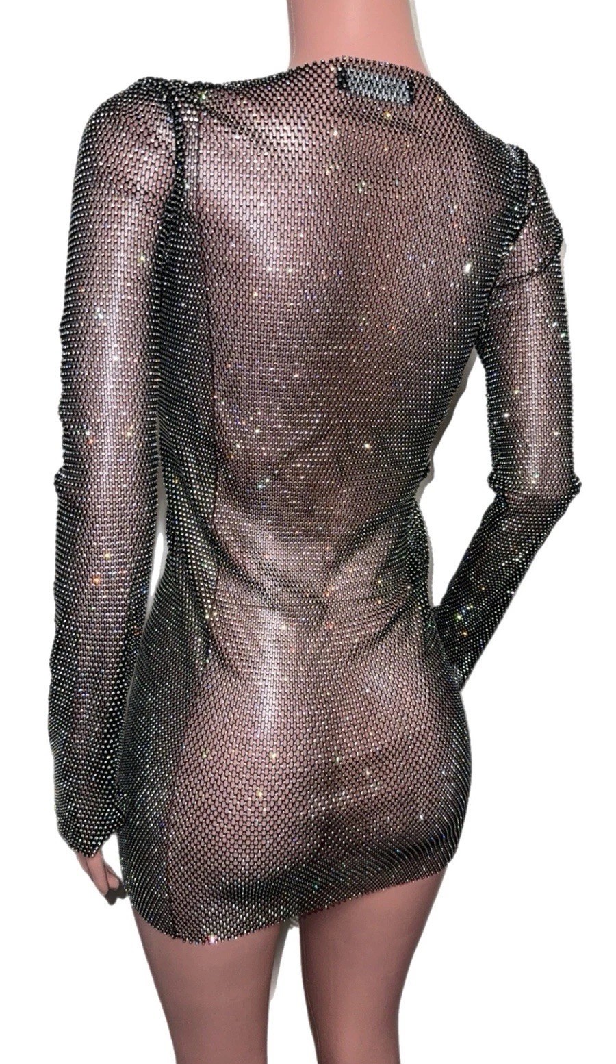 Akira S Rhinestone Sheer Micro Mini Dress Cover Up Festival Rave Sparkly Glamour
