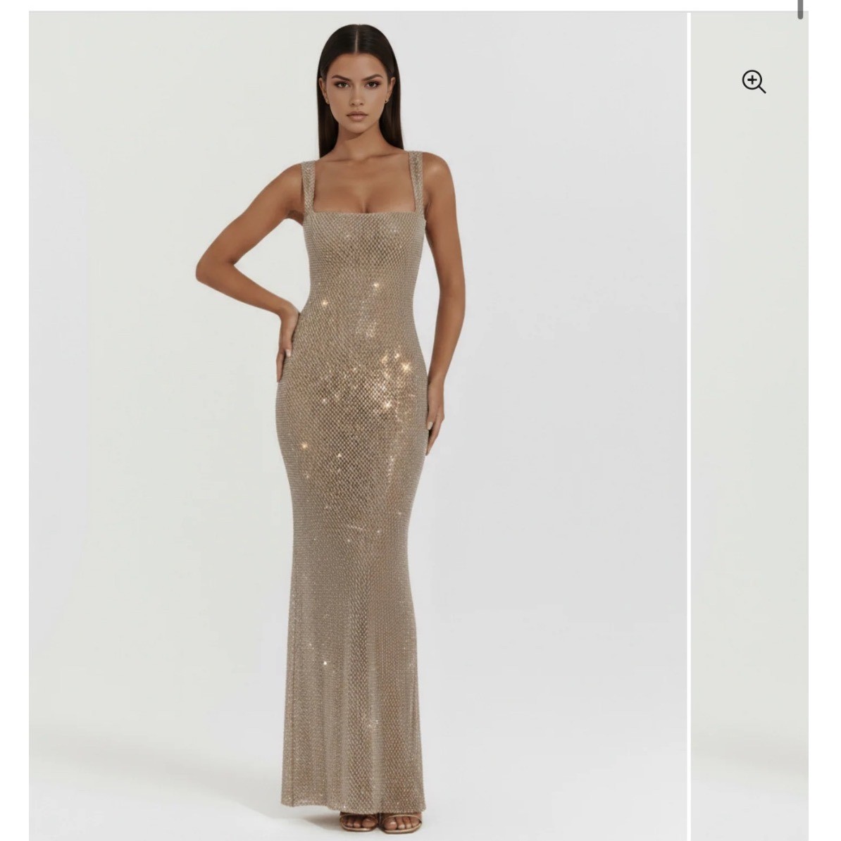 Viral Almond Muse Isabella Gold Sparkling Rhinestone Maxi Dress Brand New w/Tags
