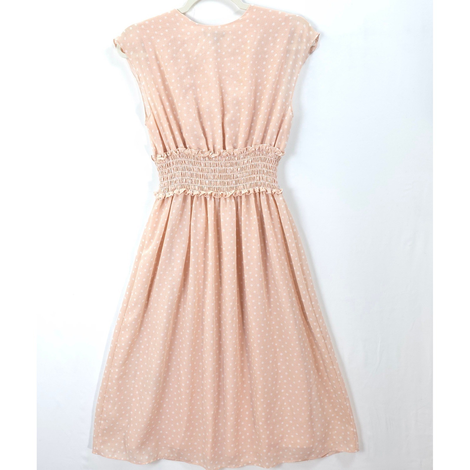 Max Edition Petite Polka Dot Dress Peach Smocked Waist Fit Flare S Feminine Chic