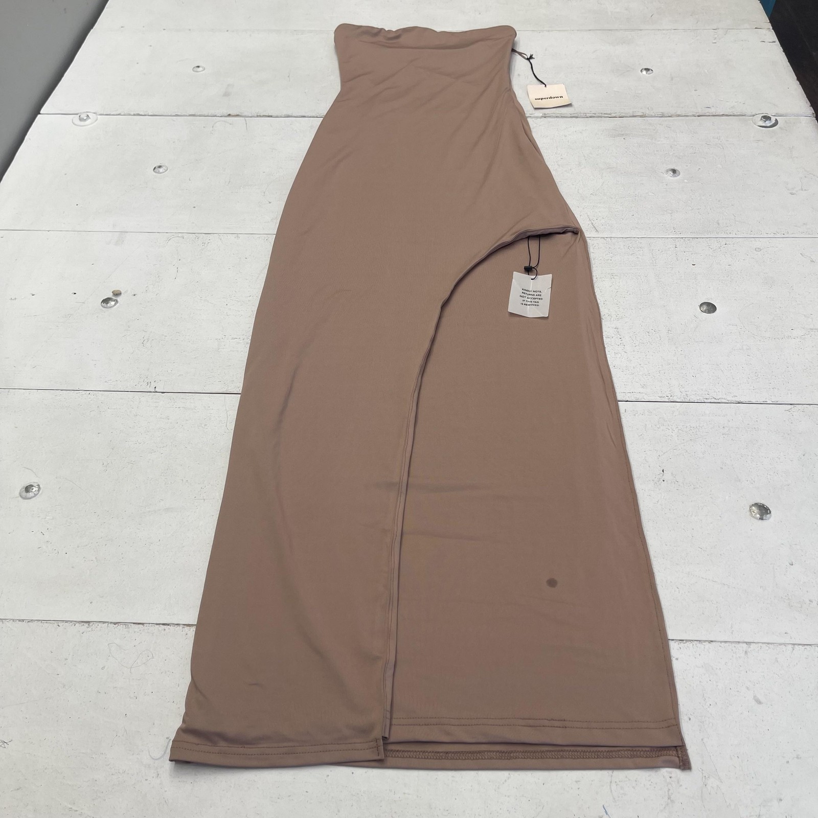 Superdown Dress Womens XS Brown Strapless Side Slit Bodycon Maxi Party Gown