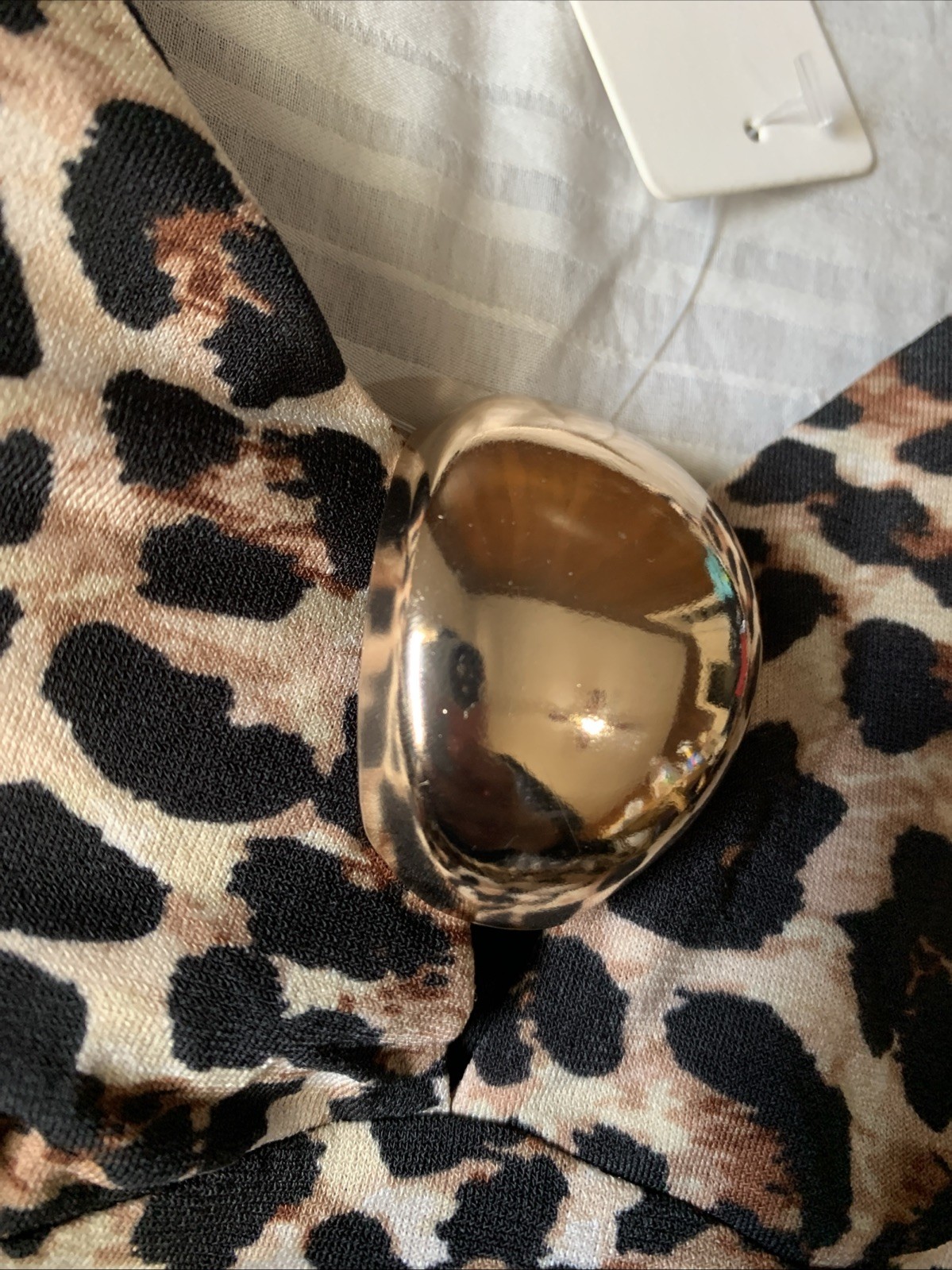 New NO COMMENT Medium Animal Print Stretch Lined Dress Side Slit CUTE gold