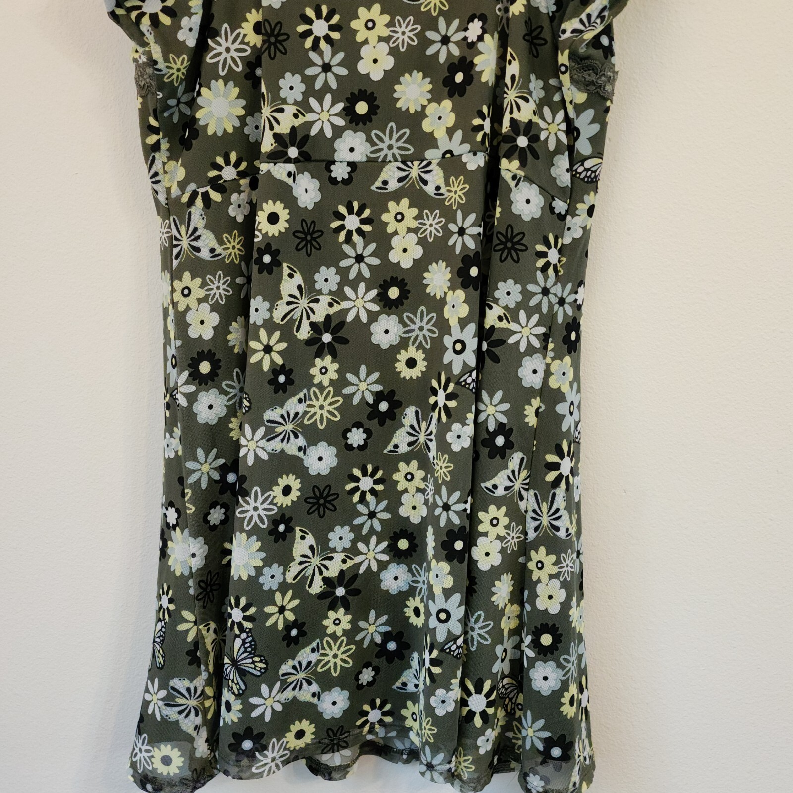No Bounderies Y2K Babydoll Mini Mesh dress Lace Line Green Floral 3XL/21 Retro